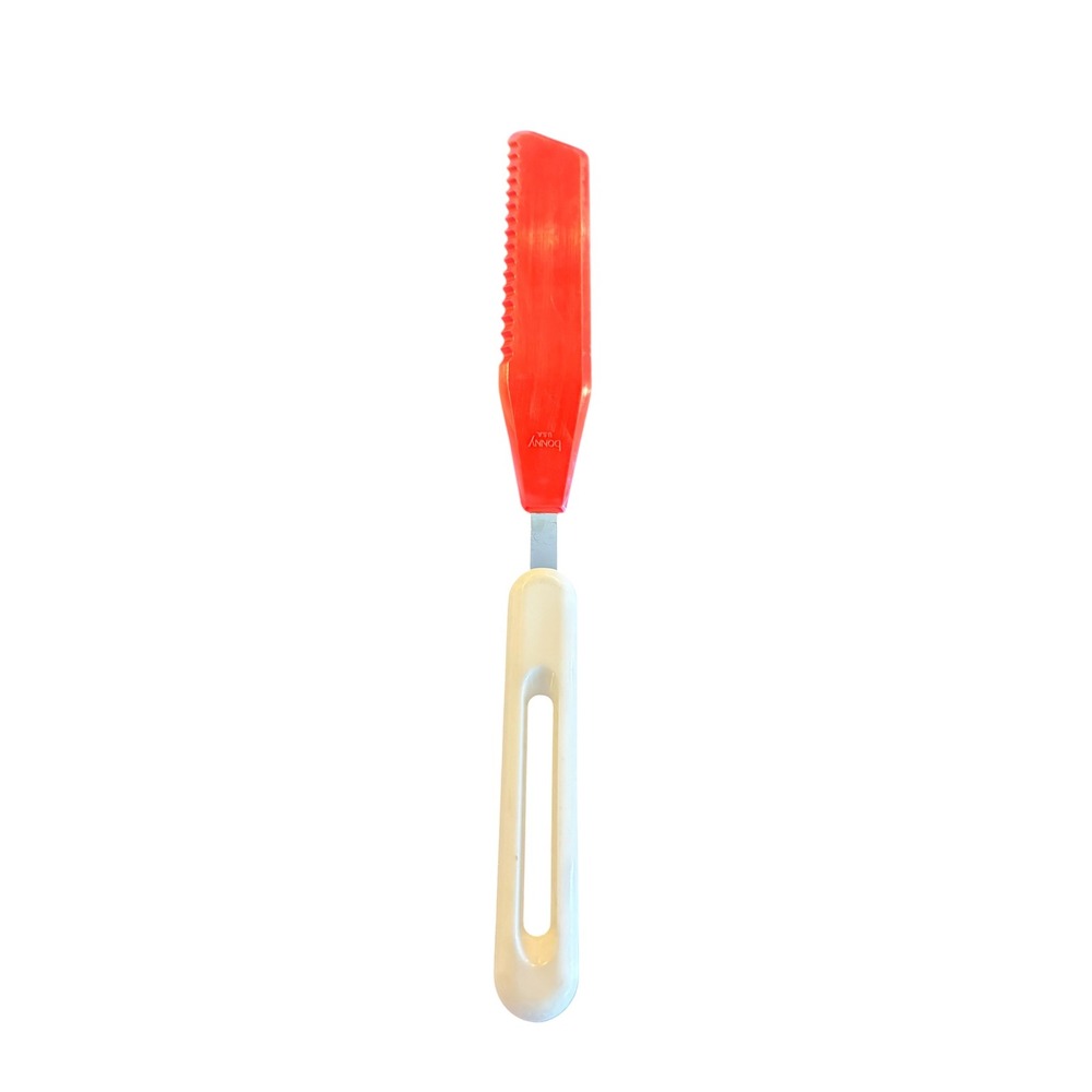 Vintage Bonny USA Lettuce Knife Red Serrated Plastic Blade White Handle Retro